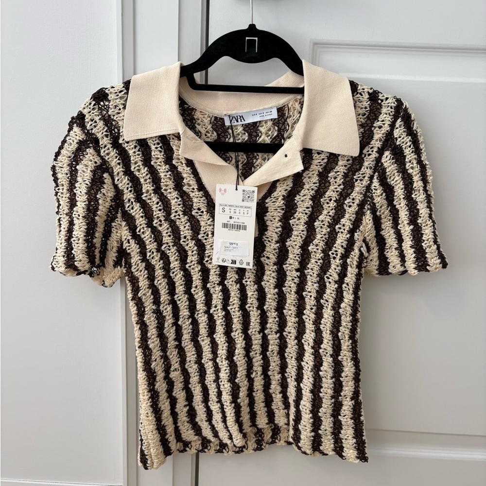 Zara Black and Cream Knit Top